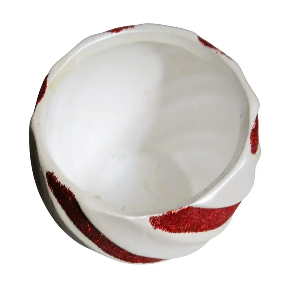 Spiral Red Glitter Vase White Ceramic Holiday Decor 2.5-inch Tablescape Accent